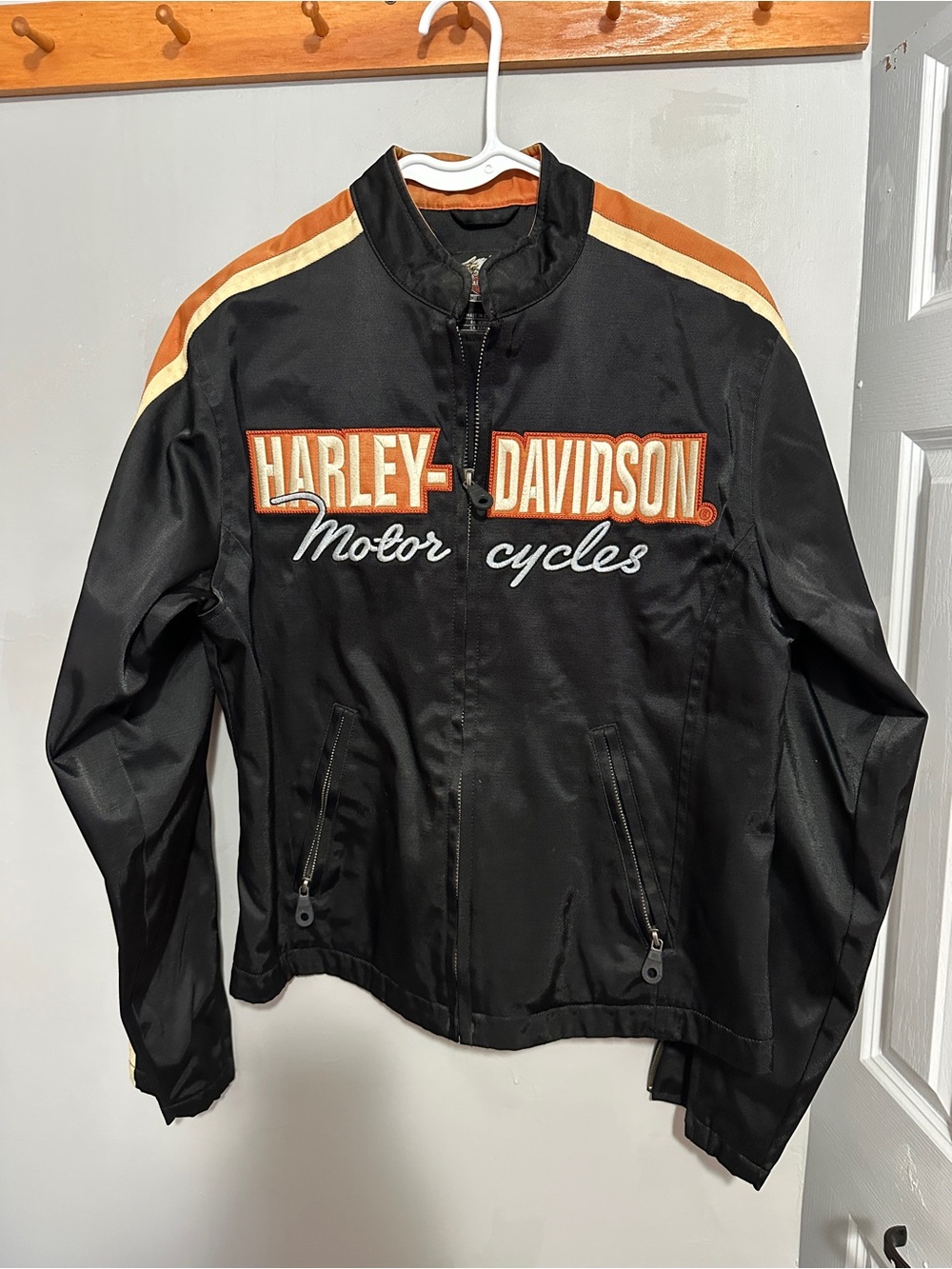 Harley-Davidson Black & Orange Motorcycle Jacket Women’s M